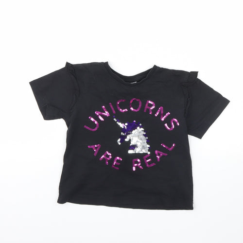 Preworn Girls Black   Camisole T-Shirt Size 7 Years  - Unicorns