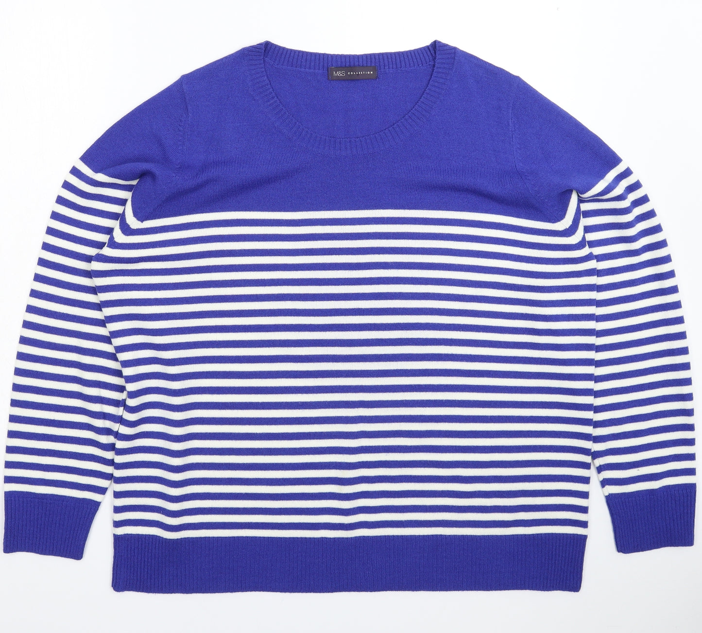 Marks and Spencer Womens Blue Striped Knit Pullover Jumper Size 22