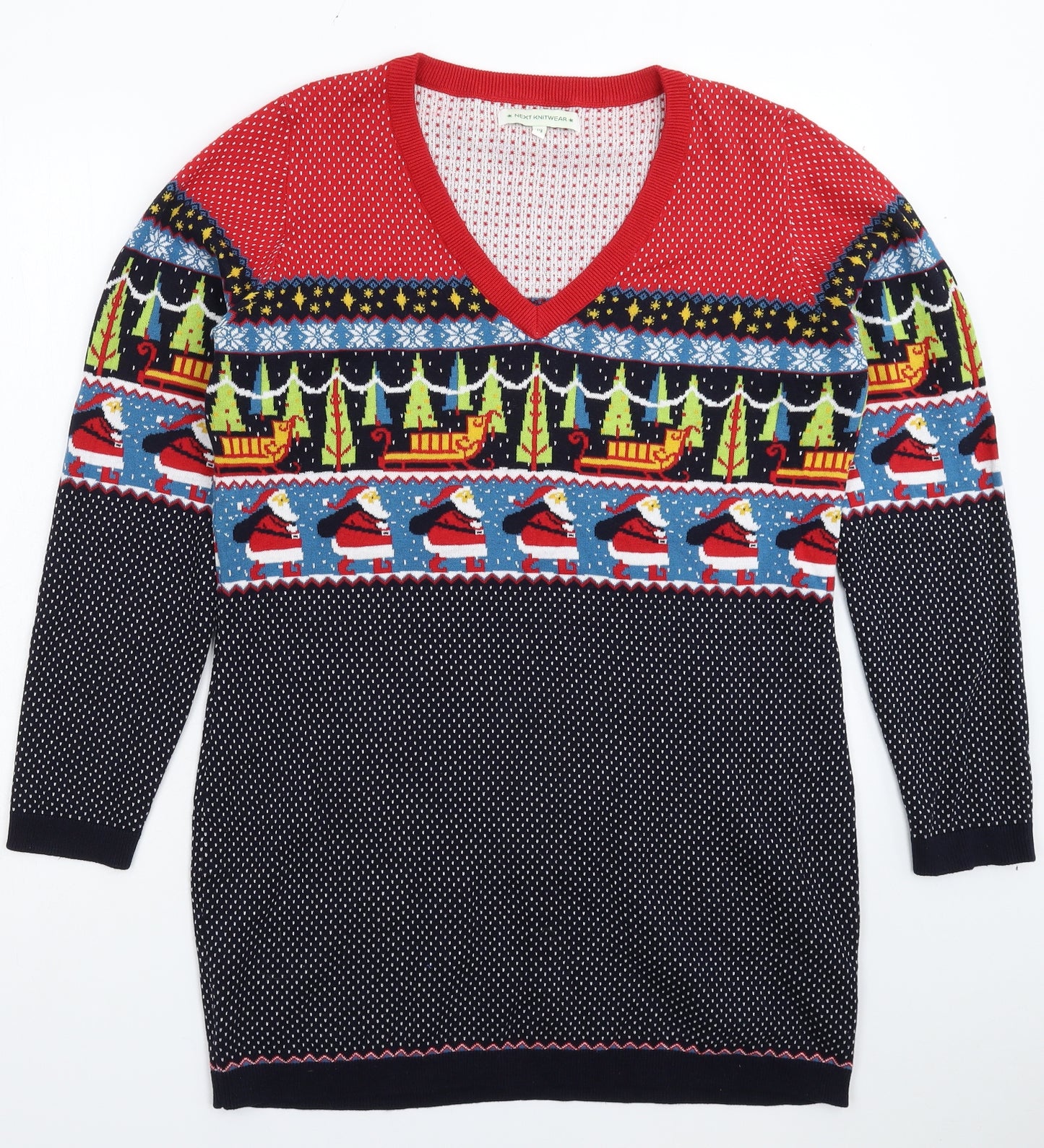 NEXT Womens Multicoloured  Knit Jumper Dress  Size 14  - Christmas