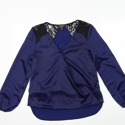 Lipsy Womens Blue  Satin Basic Blouse Size 8