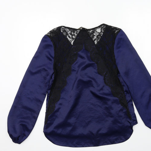 Lipsy Womens Blue  Satin Basic Blouse Size 8