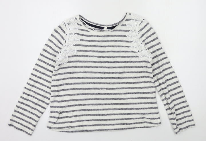 Matalan Womens White Striped Jersey Pullover Sweatshirt Size 10