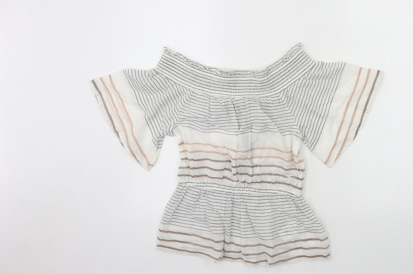 Principles Womens White Striped  Basic Blouse Size 8