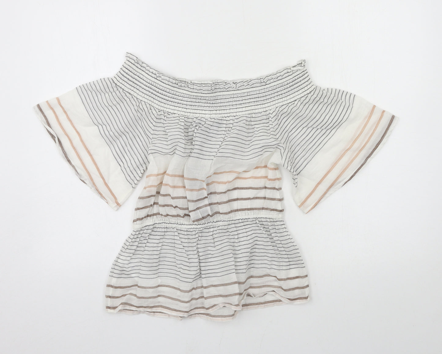 Principles Womens White Striped  Basic Blouse Size 8