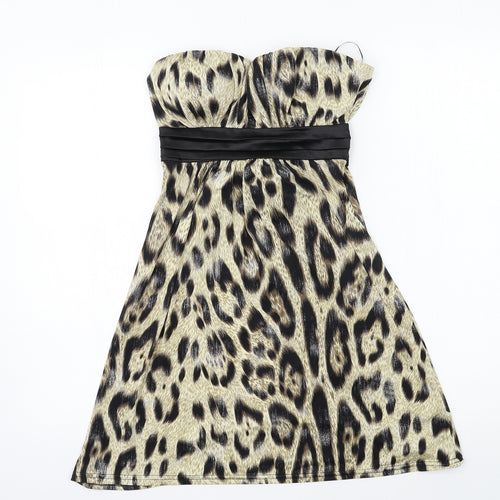 CFLUK Womens Beige Animal Print Jersey Bodycon  Size M