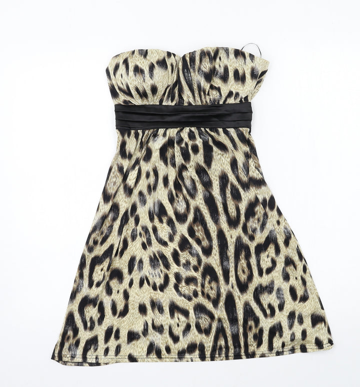 CFLUK Womens Beige Animal Print Jersey Bodycon Size M