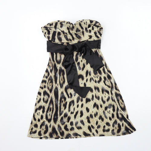 CFLUK Womens Beige Animal Print Jersey Bodycon  Size M