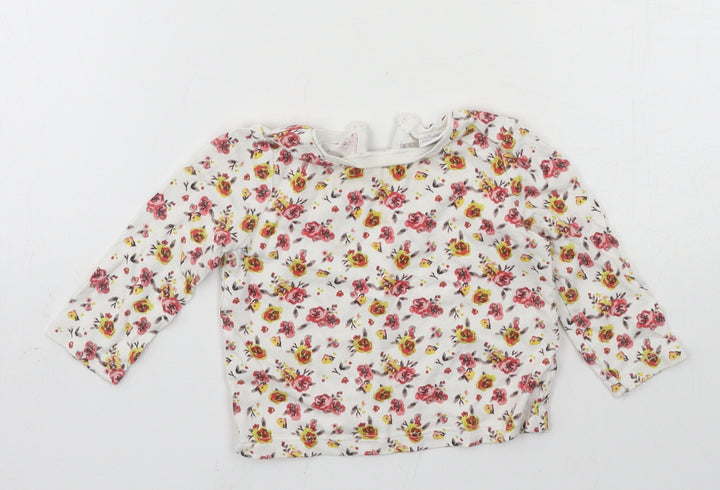F&F Girls White Floral Jersey Basic T-Shirt Size 3-6 Months