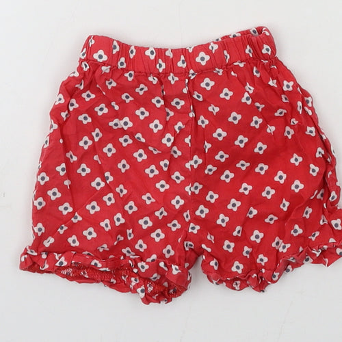 Preworn Girls Red Floral  Cropped Trousers Size 6-9 Months