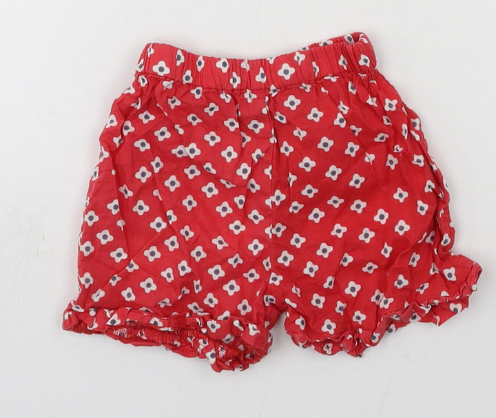 Preworn Girls Red Floral Cropped Trousers Size 6-9 Months