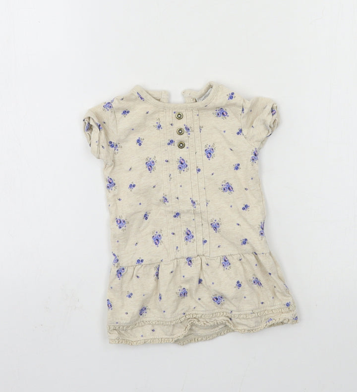 F&F Girls Beige Floral Jersey T-Shirt Dress  Size 3-6 Months