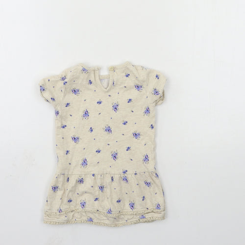 F&F Girls Beige Floral Jersey T-Shirt Dress  Size 3-6 Months
