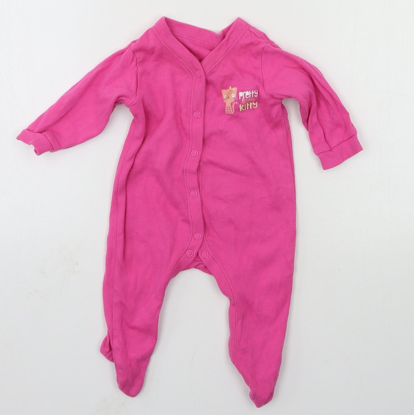George Girls Pink  Jersey Babygrow One-Piece Size 0-3 Months  - Pretty little kitty