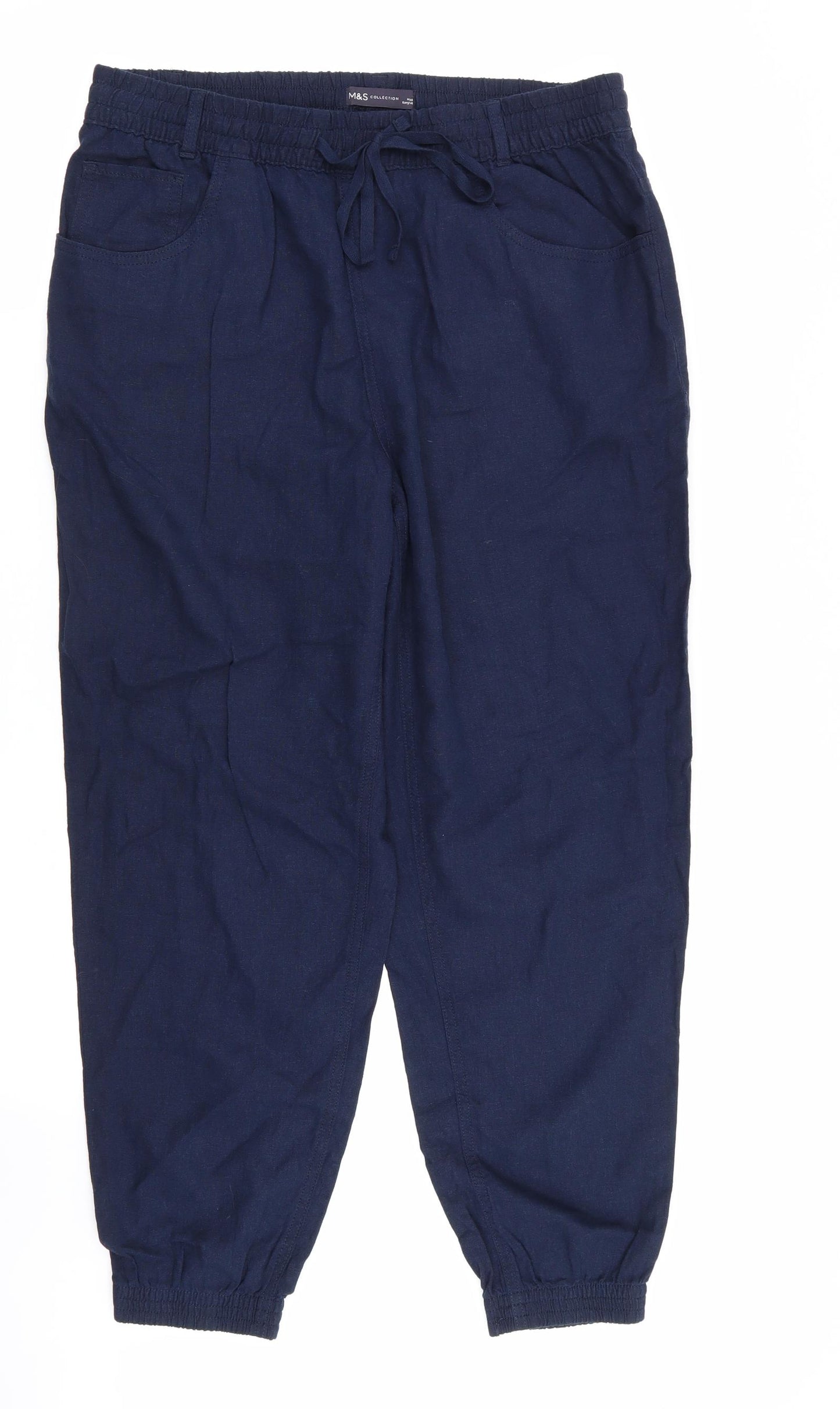 M&S Womens Blue   Trousers  Size 14 L27 in - Stretch waistband