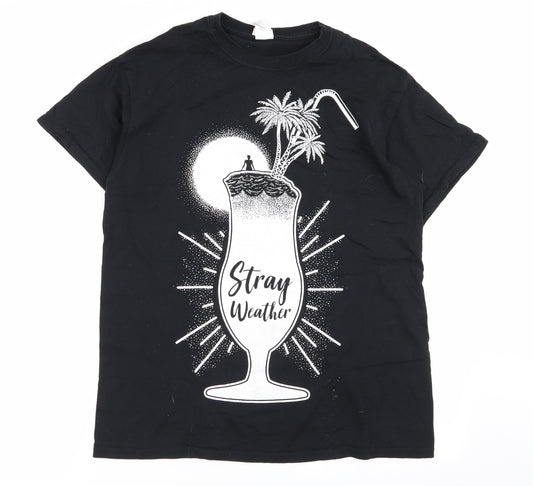 Front view of Gildan women’s black geometric basic t-shirt, size M