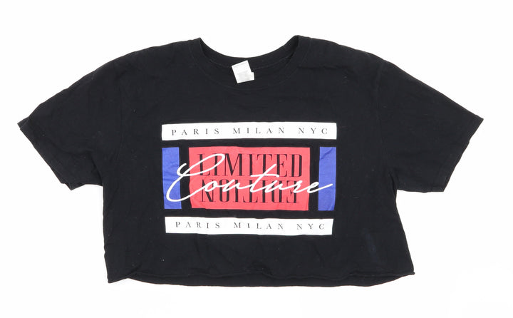 Gildan Womens Black Basic T-Shirt Size L - crop