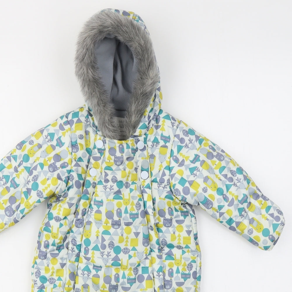 M&S Baby Multicoloured Geometric  Basic Coat Coat Size 6-9 Months