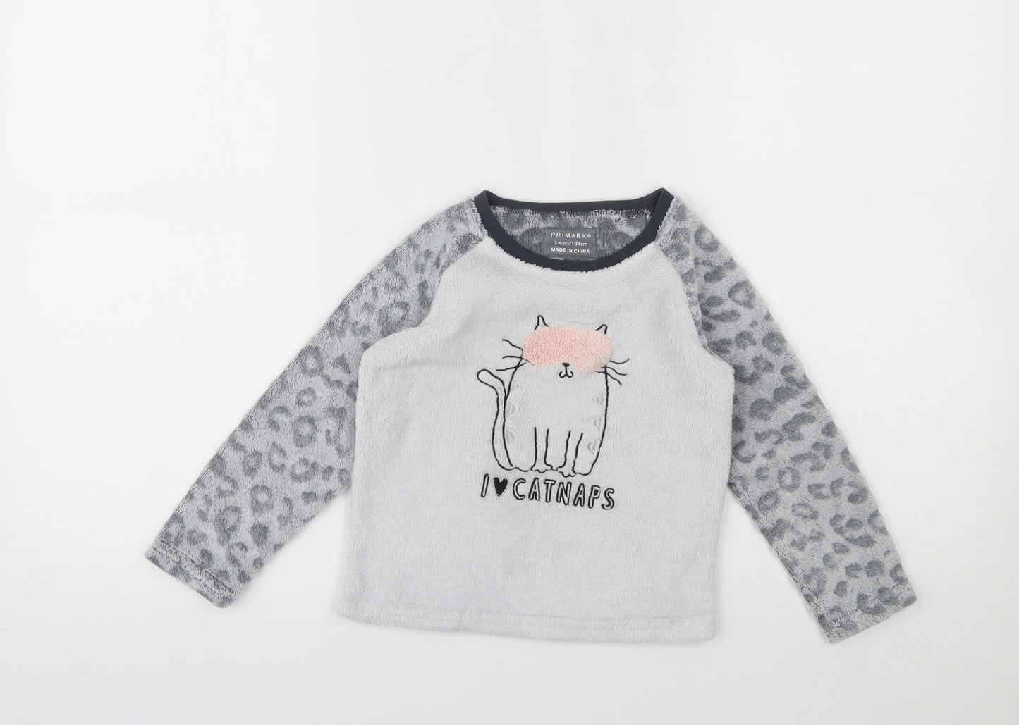 Primark Girls Grey Animal Print  Top Pyjama Top Size 3-4 Years