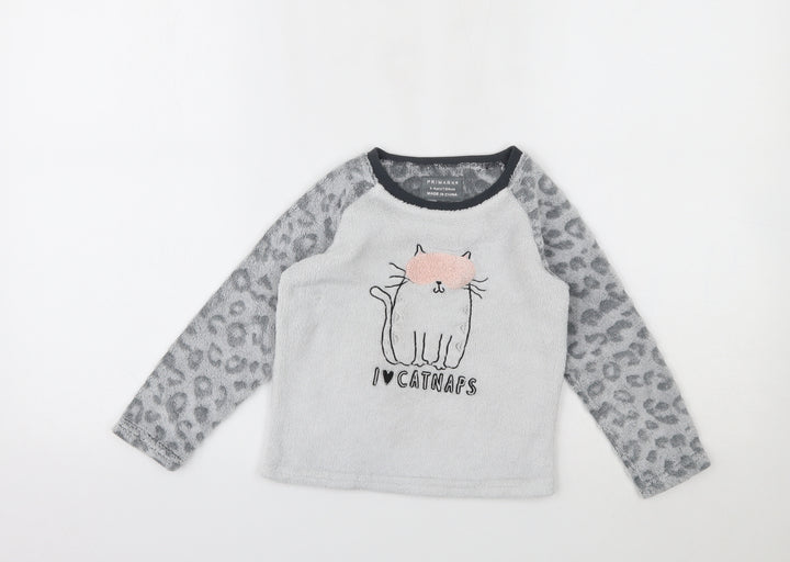 Primark Girls Grey Animal Print  Top Pyjama Top Size 3-4 Years