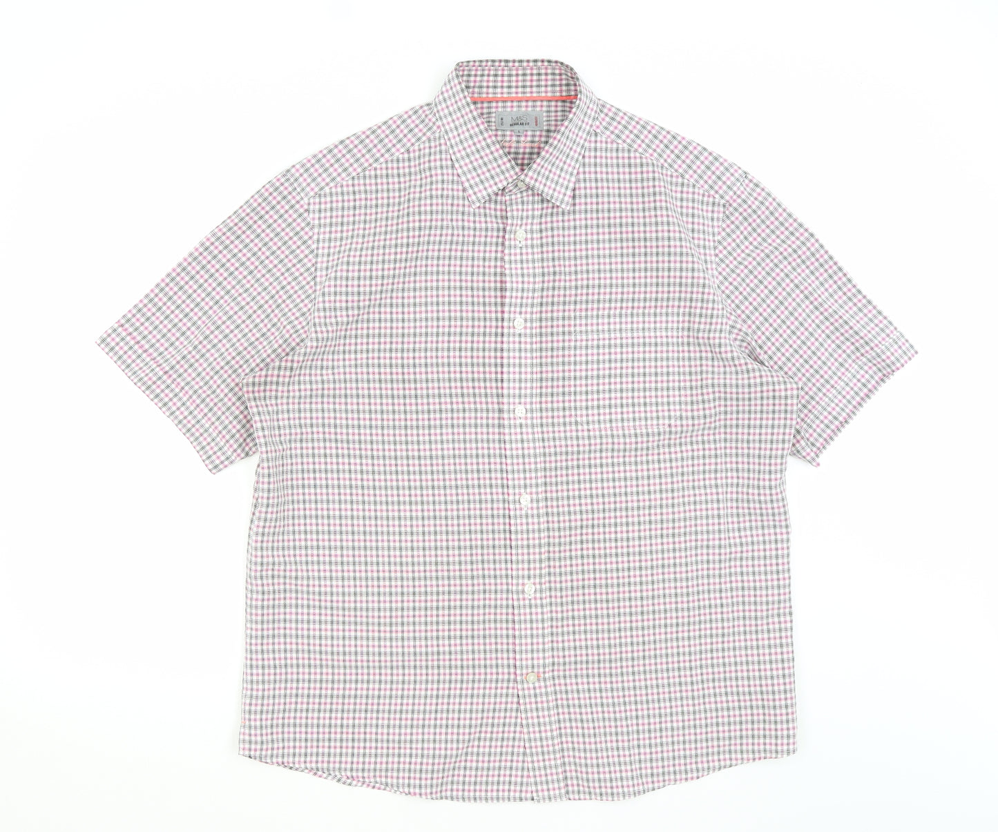 M&S Mens Pink Check   Button-Up Size L