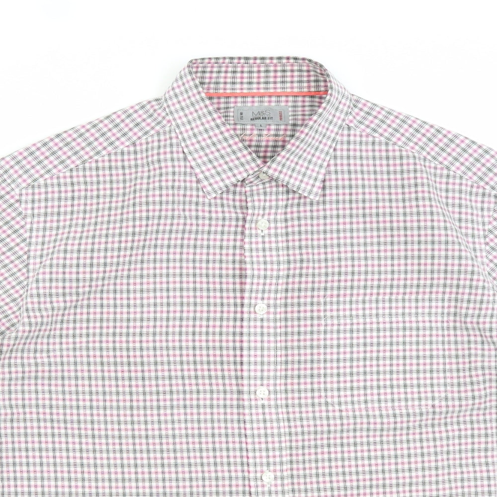 M&S Mens Pink Check   Button-Up Size L