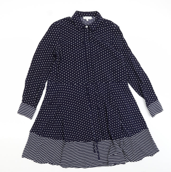 Warehouse Womens Blue Polka Dot A-Line Size 6