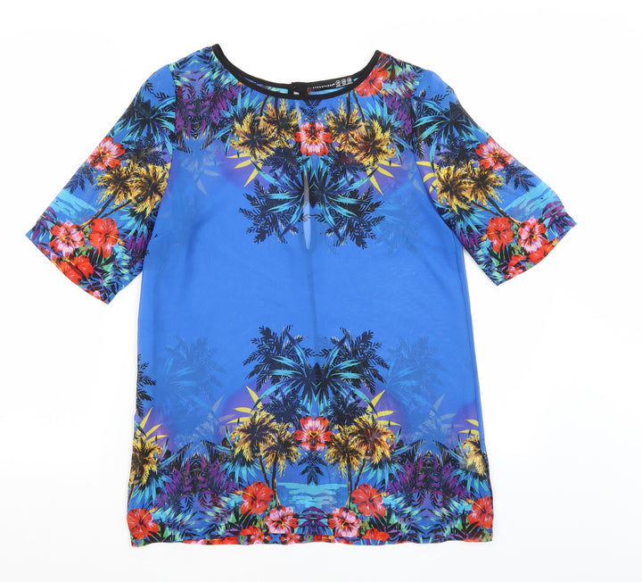 Atmosphere Womens Blue Floral Basic Blouse Size 10