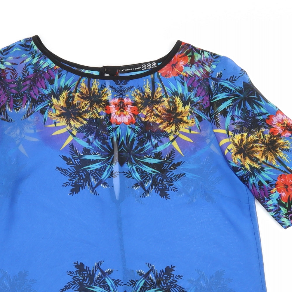 Atmosphere Womens Blue Floral  Basic Blouse Size 10