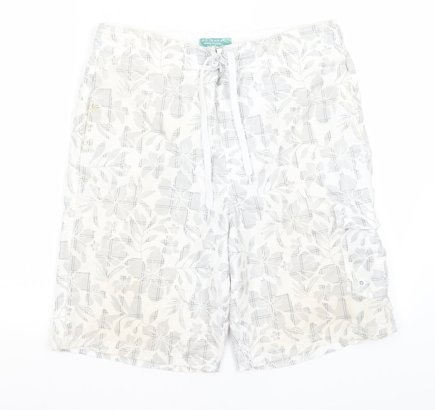 Primark Mens White Floral  Athletic Shorts Size M