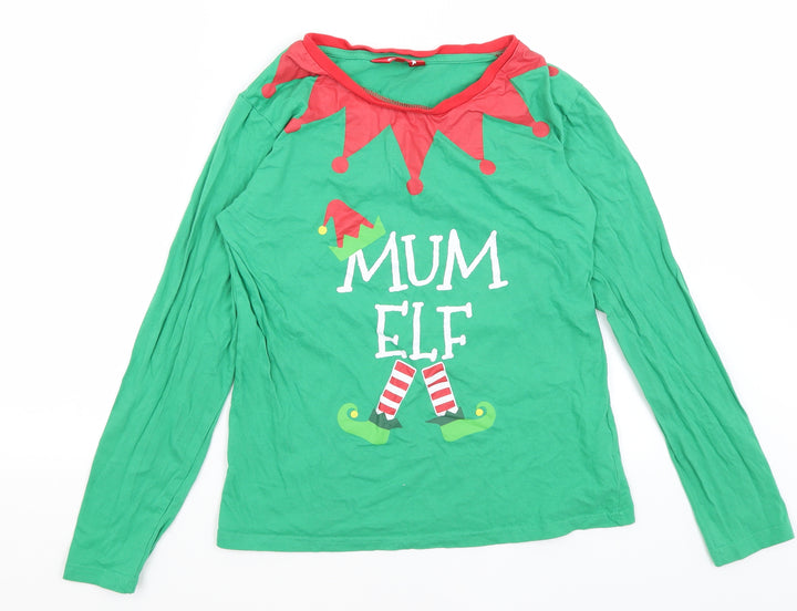 Made By Elves Womens Green Basic T-Shirt Size 12 - Mum Elf
