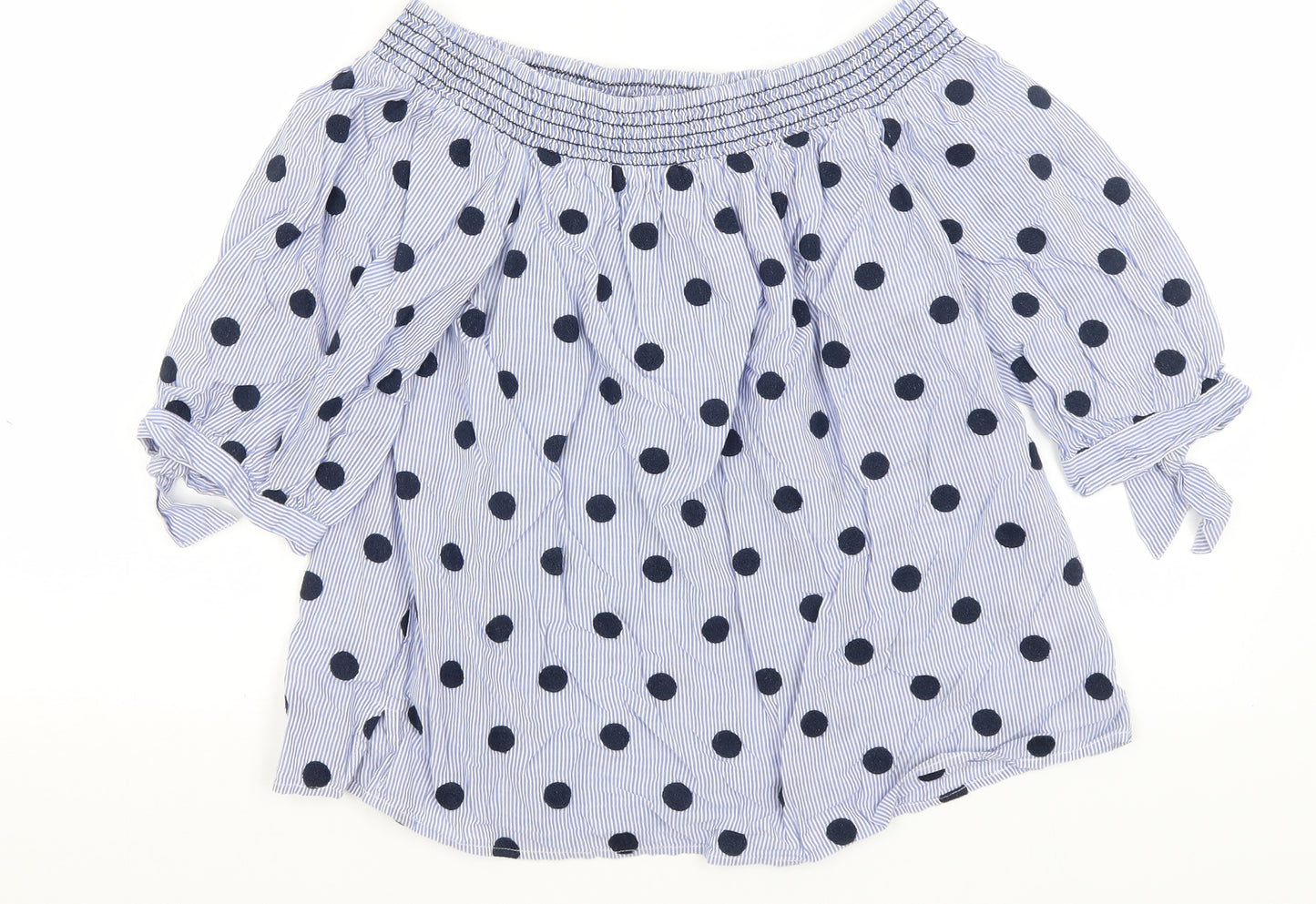 TU Womens Blue Polka Dot  Basic Blouse Size 8