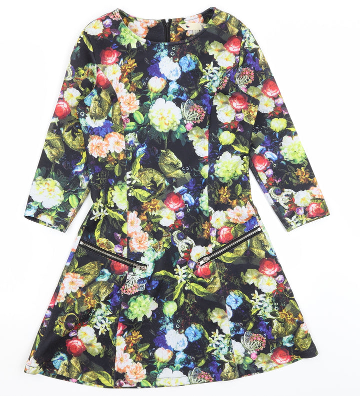 Yumi Womens Black Floral Fit & Flare Size 6