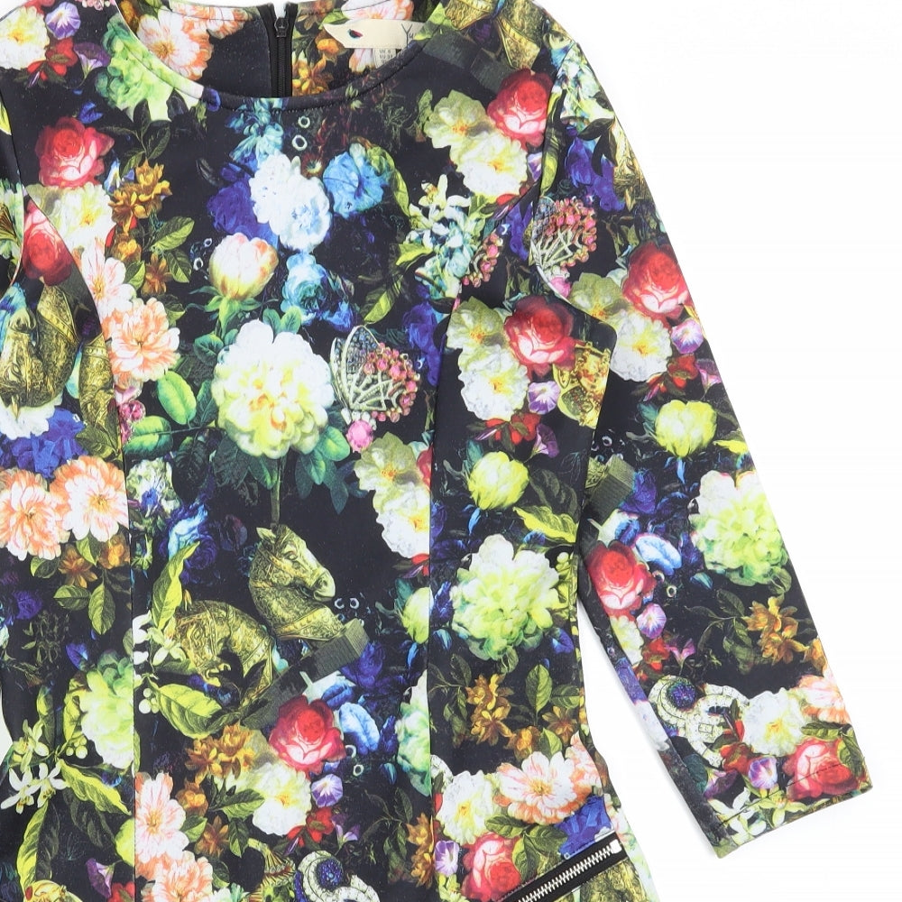 Yumi Womens Black Floral  Fit & Flare  Size 6