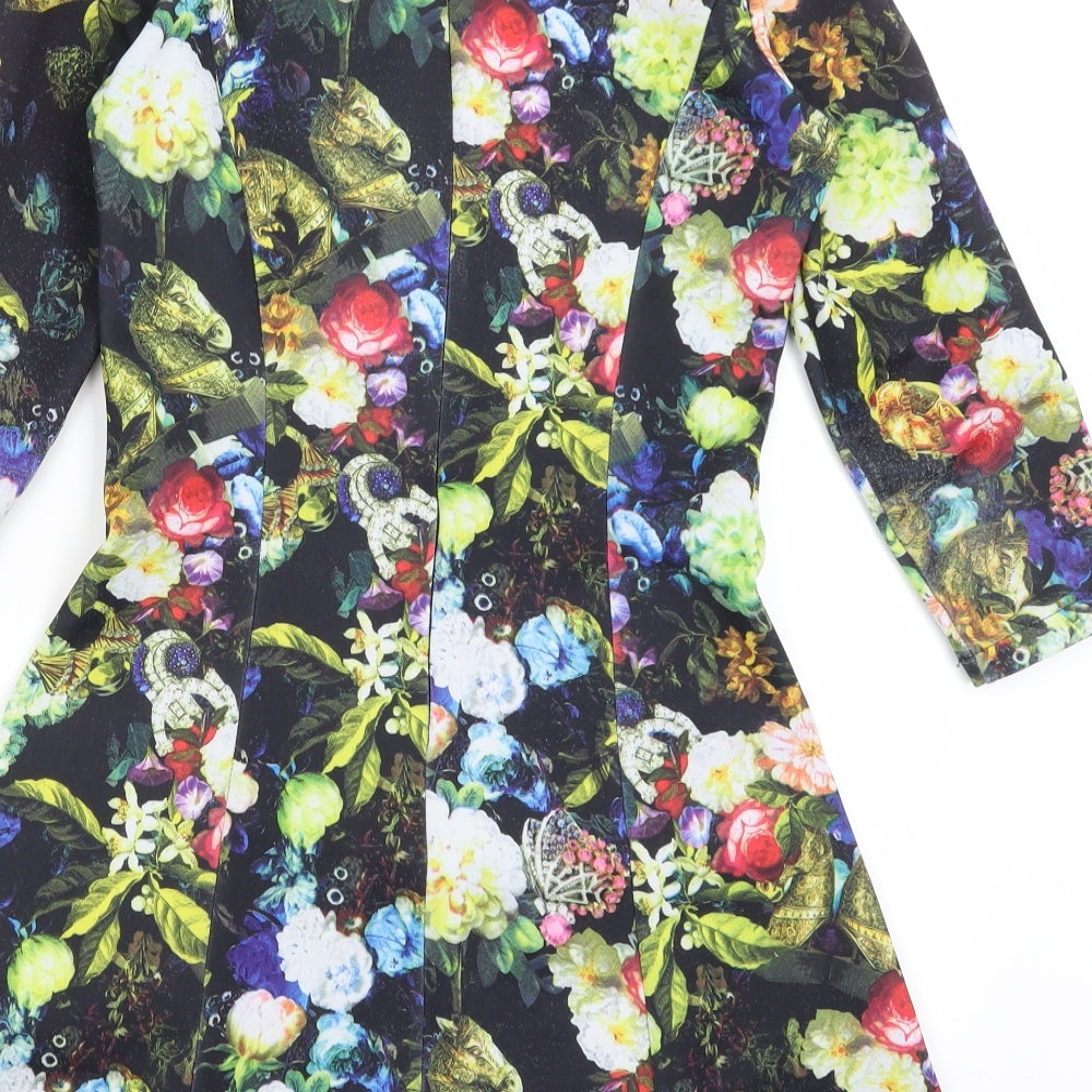 Yumi Womens Black Floral  Fit & Flare  Size 6