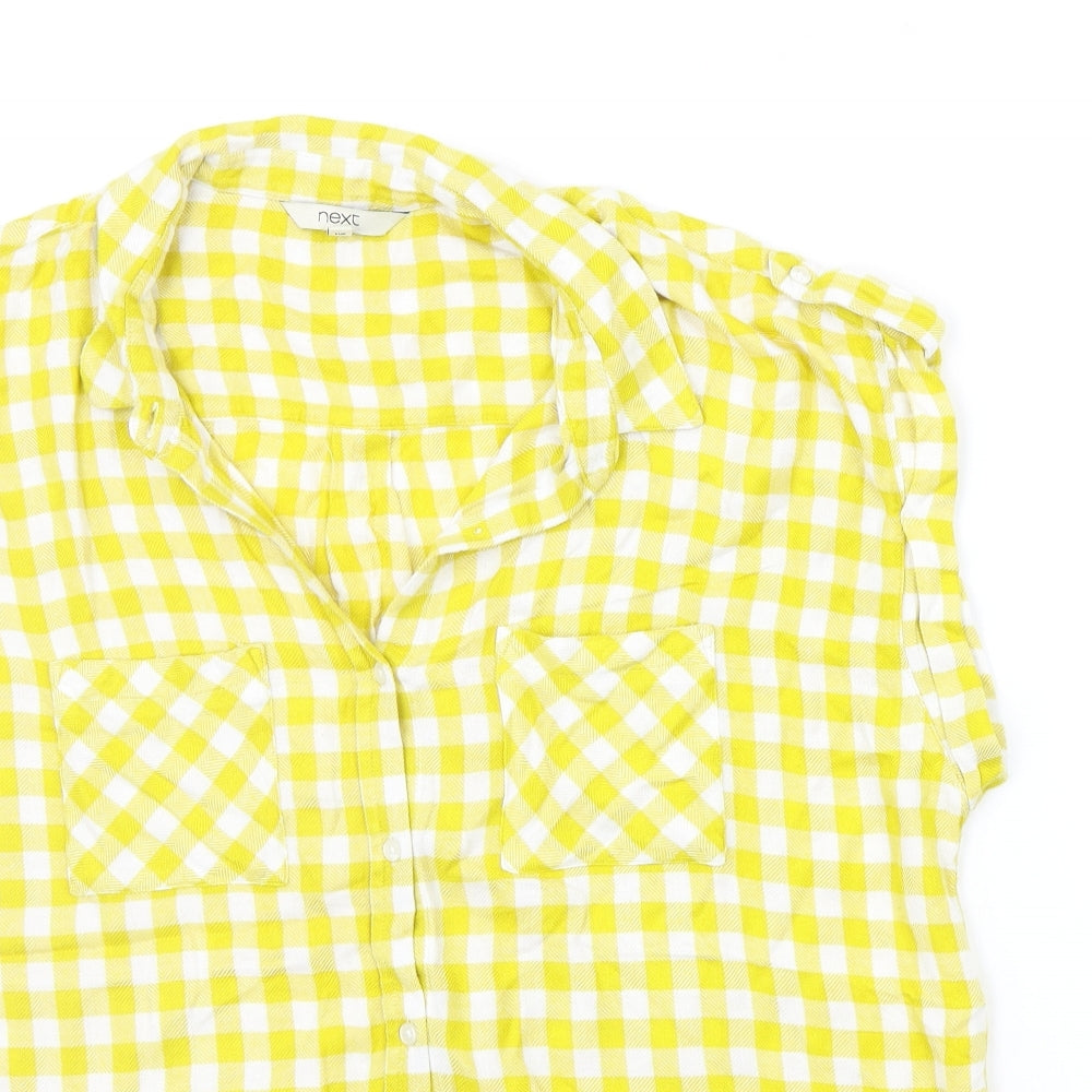 NEXT Womens Yellow Check  Basic Button-Up Size 14