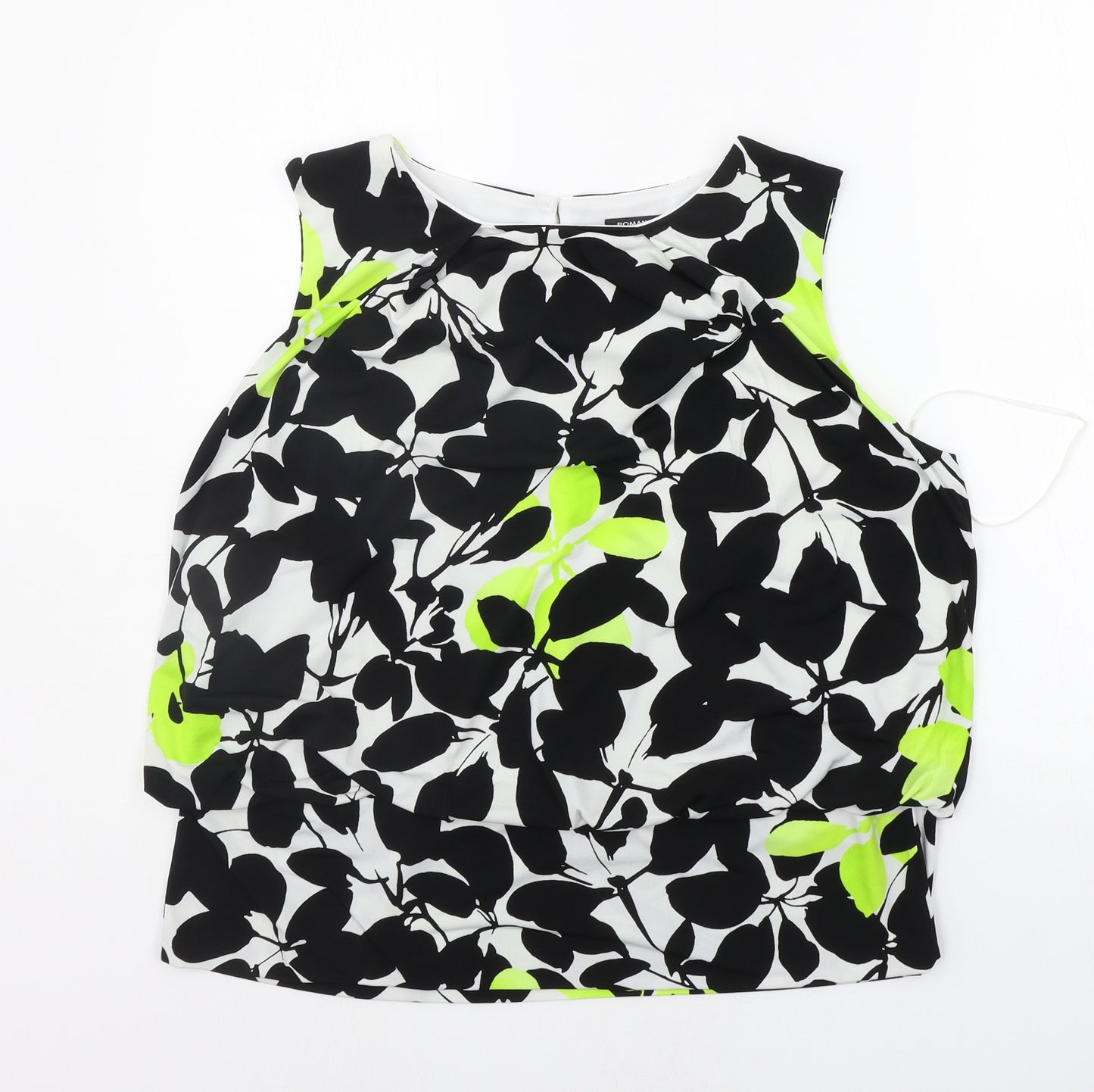 Roman Womens Black Geometric  Basic Tank Size 18
