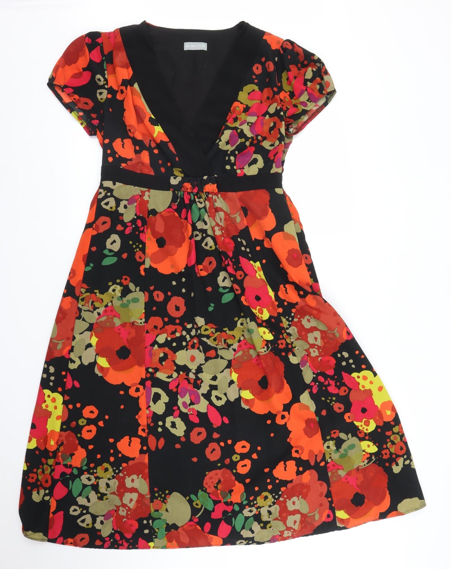 M&S Womens Black Floral  A-Line  Size 10