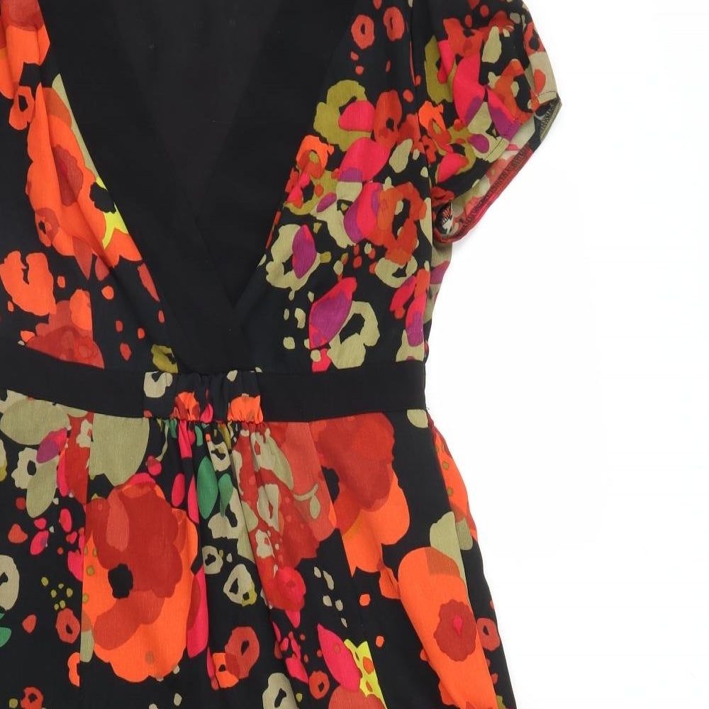M&S Womens Black Floral  A-Line  Size 10