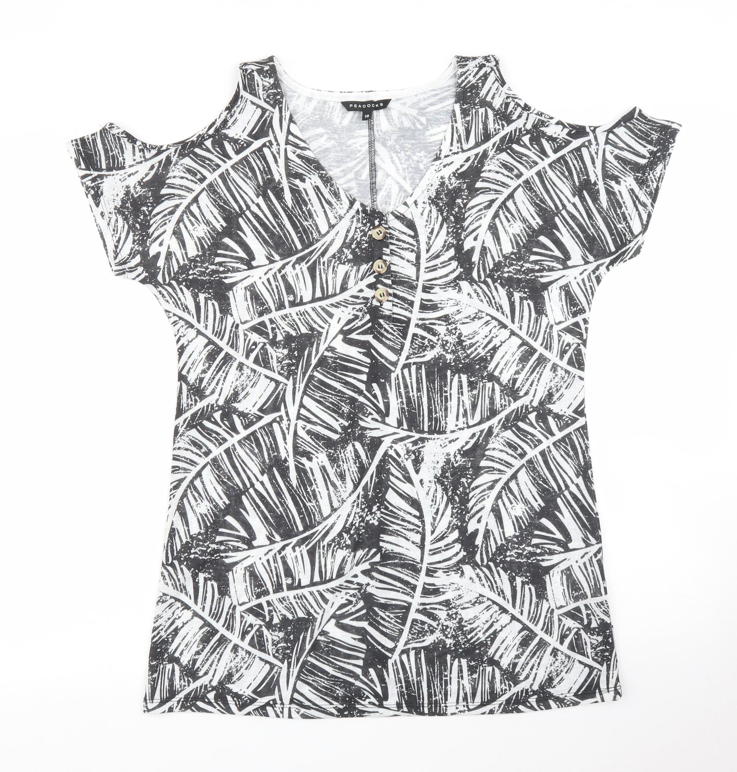 Peacocks Womens Black Floral  Basic T-Shirt Size 10