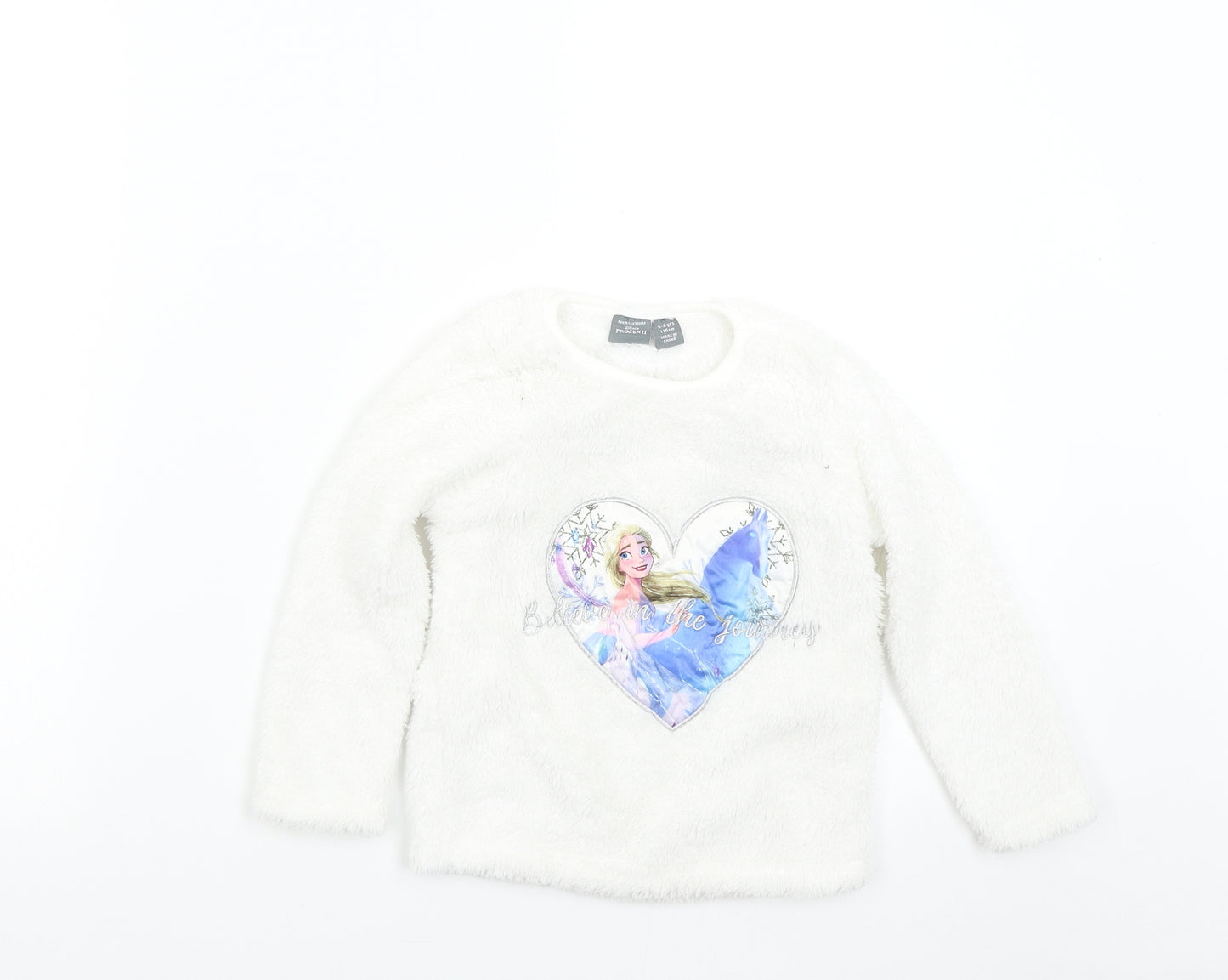 Primark Girls White Solid Fleece Top Pyjama Top Size 5-6 Years  - Disney Frozen