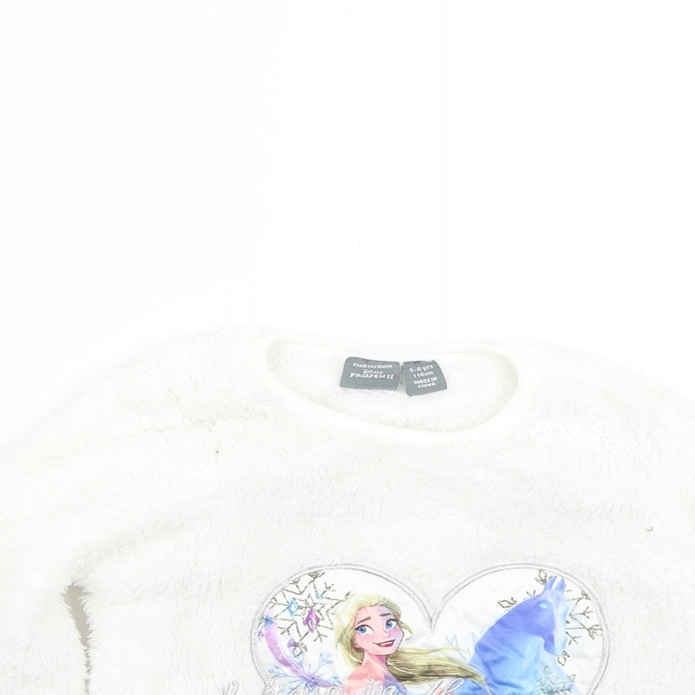 Primark Girls White Solid Fleece Top Pyjama Top Size 5-6 Years  - Disney Frozen