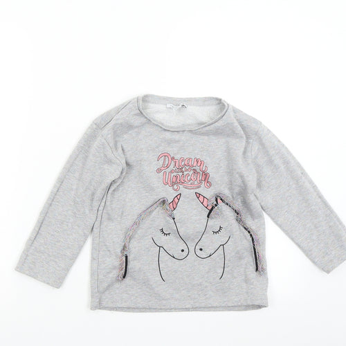 Primark Girls Grey   Pullover Sweatshirt Size 6-7 Years  - Unicorn