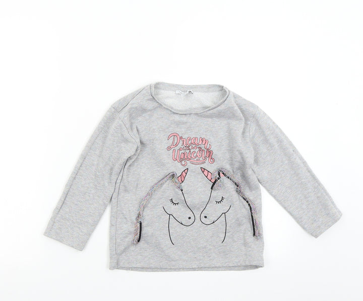 Primark Girls Grey   Pullover Sweatshirt Size 6-7 Years  - Unicorn
