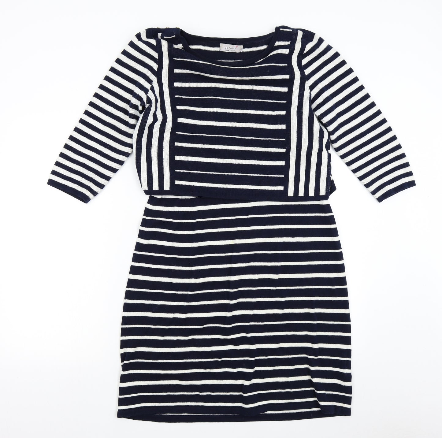 Per Una Womens Blue Striped Knit Jumper Dress  Size 14