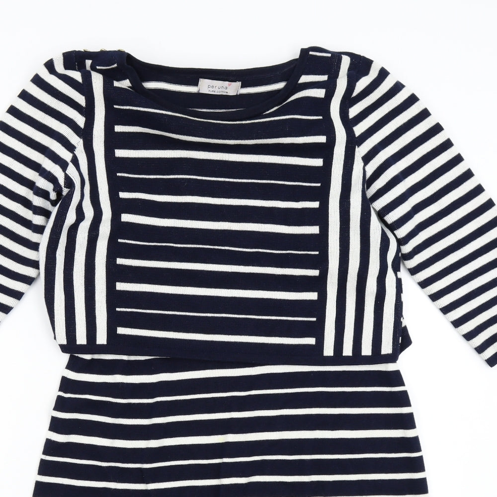 Per Una Womens Blue Striped Knit Jumper Dress  Size 14