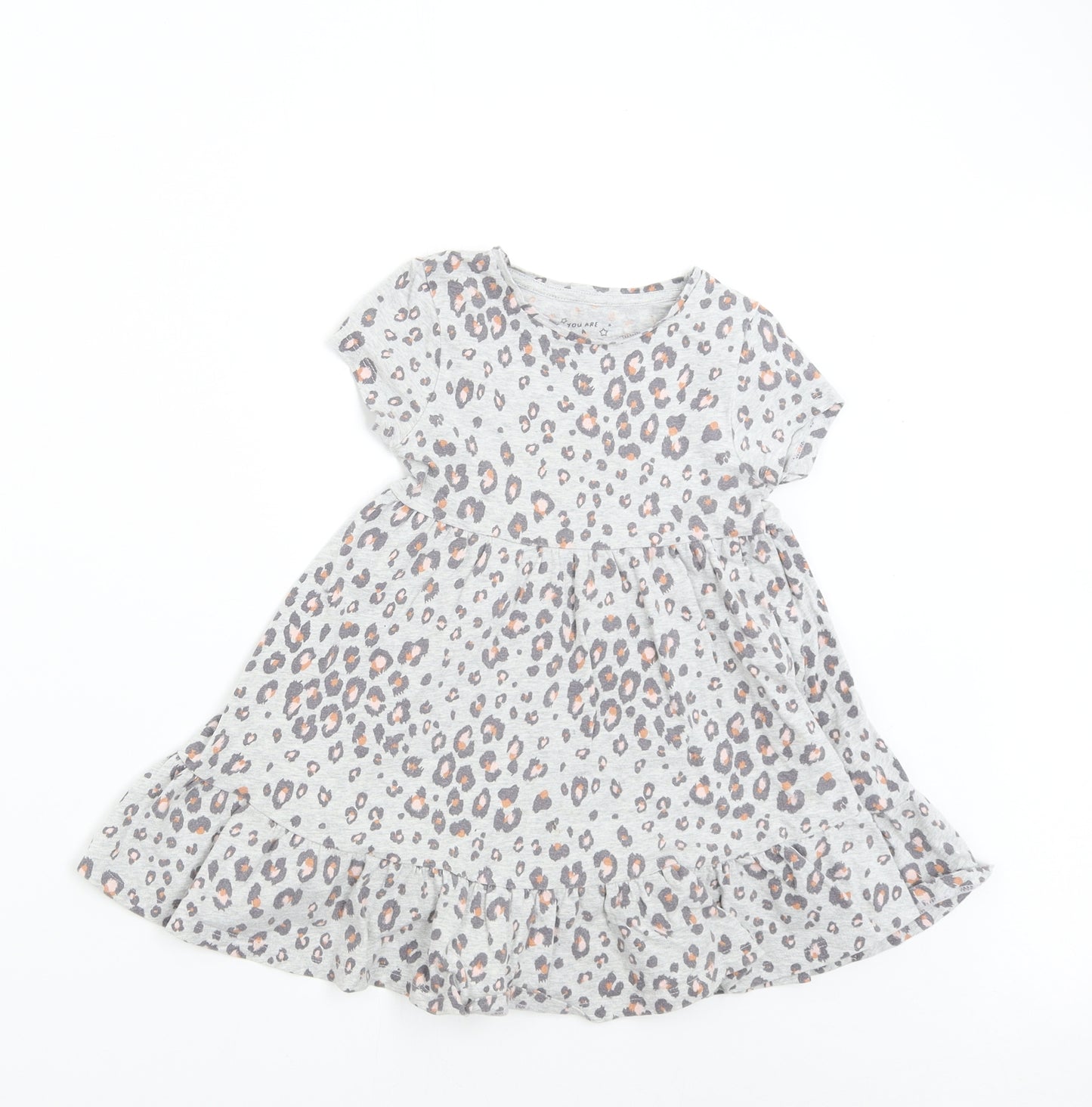 F&F Girls Grey Animal Print  T-Shirt Dress  Size 3-4 Years