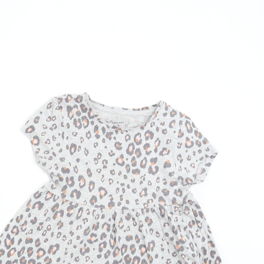 F&F Girls Grey Animal Print  T-Shirt Dress  Size 3-4 Years