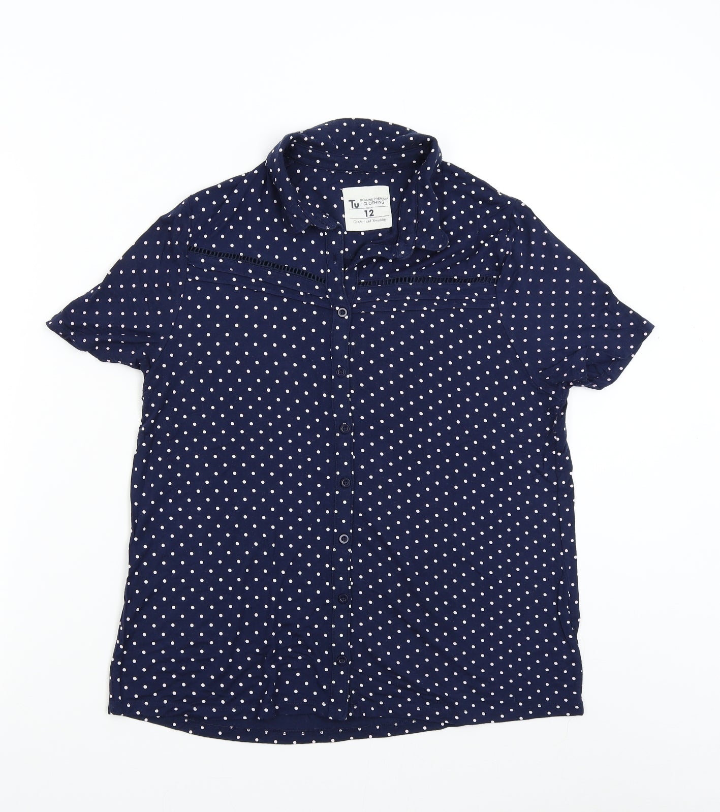TU Womens Blue Polka Dot  Basic Button-Up Size 12