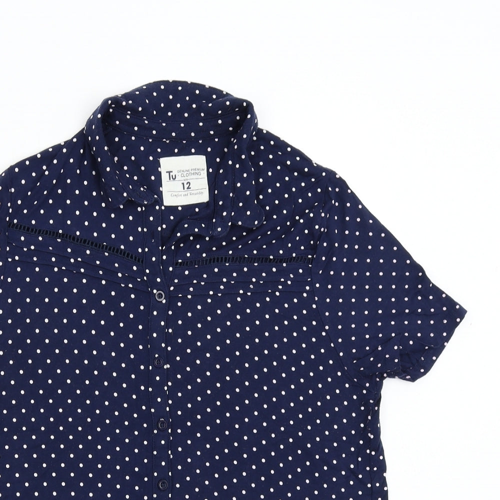 TU Womens Blue Polka Dot  Basic Button-Up Size 12