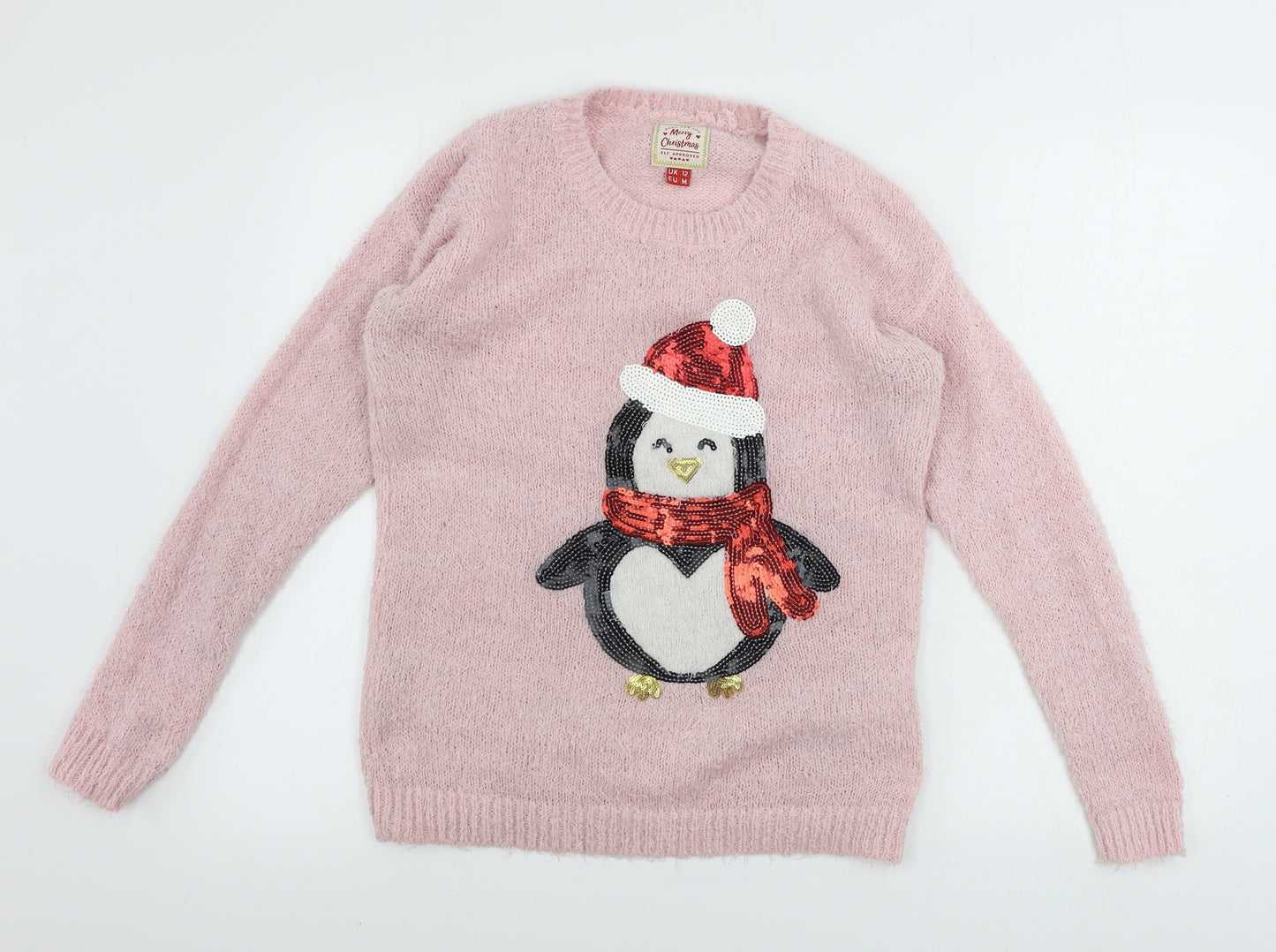 Merry christmas  Womens Pink   Pullover Jumper Size 12  - Christmas Jumper